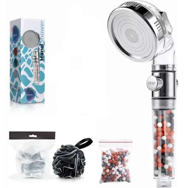 High Pressure 3 Spray Settings Filtered Handheld Shower Head with Ionic Beads