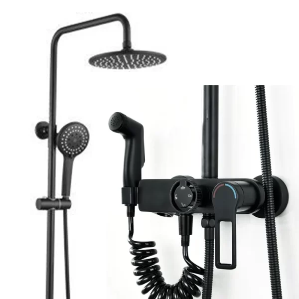 Luxury Matte Black Bathroom Shower Set with Bidet Sprayer