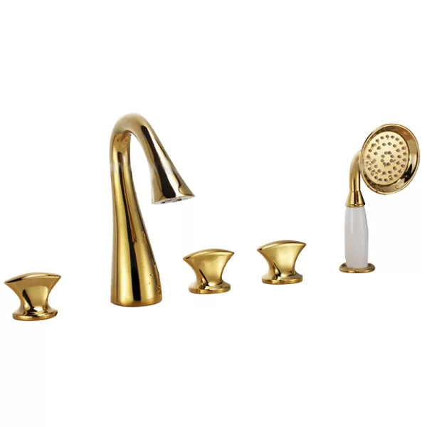 Floor Stand Brass Gold Dragon Faucet with Hand Shower Head Bathtub Faucet
