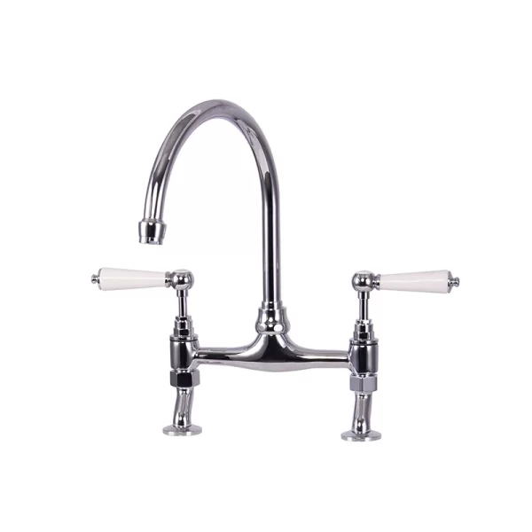 Vintage Ceramic Double Handle Brass Kitchen Faucet with Chrome Finish