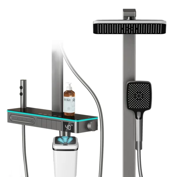 Brass Piano Key Exposed Shower System with Digital Display