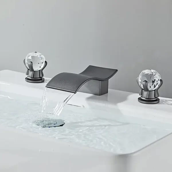 Crystal Double Handle Bathroom Basin Tap with Gun Grey Finish