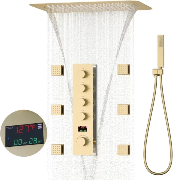 Luxury Brushed Gold Ceiling Mount 16x24inch Shower System