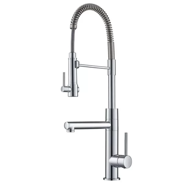 Commercial Style Pre-Rinse Kitchen Faucet with Pull-Down Spring Spout and Pot Filler