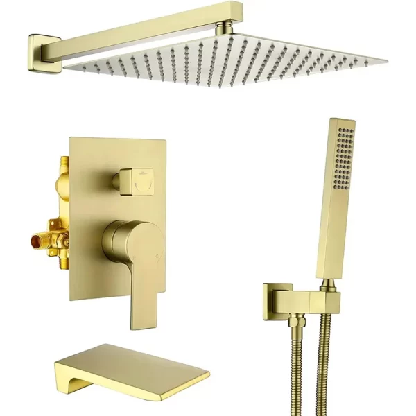 12 Inch Multi-Function Bathroom Brushed Gold Shower System with Waterfall Faucet