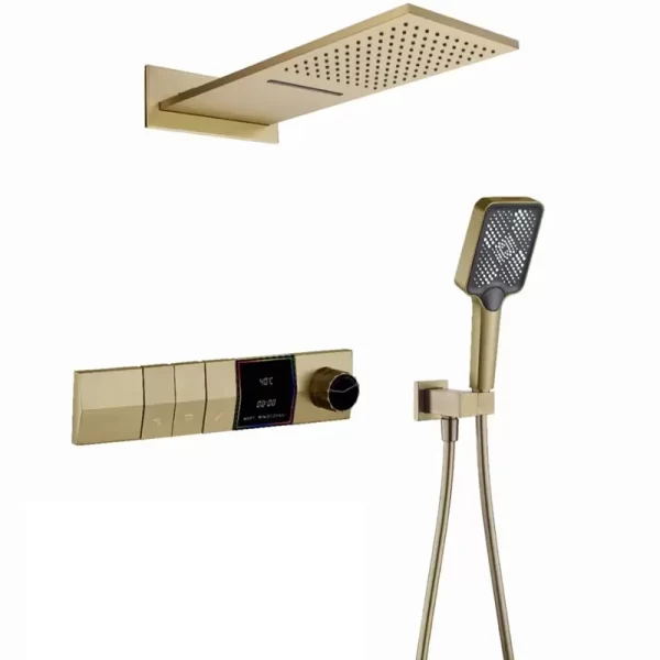 Concealed Thermostatic Shower Set  in-Wall Waterfall Square Top Spray