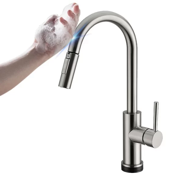 304 Stainless Steel Smart Touch Brushed Nickle Pull out Kitchen Faucet