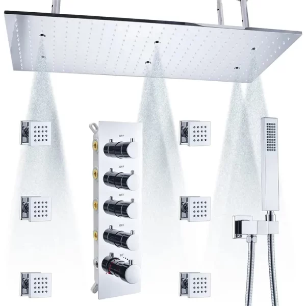 Thermostatic Wall Mounted Brass Rainfall Shower Set