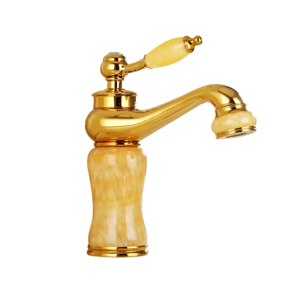 European Style Gold Brass and Jade Stone Basin Faucet
