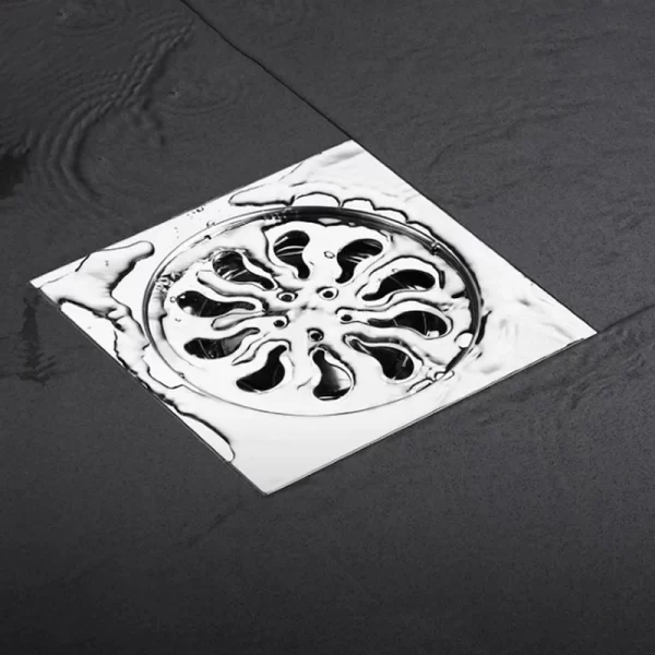 5 Inch Square Stainless Steel Shower Floor Drain With Quadrato Pattern Grate