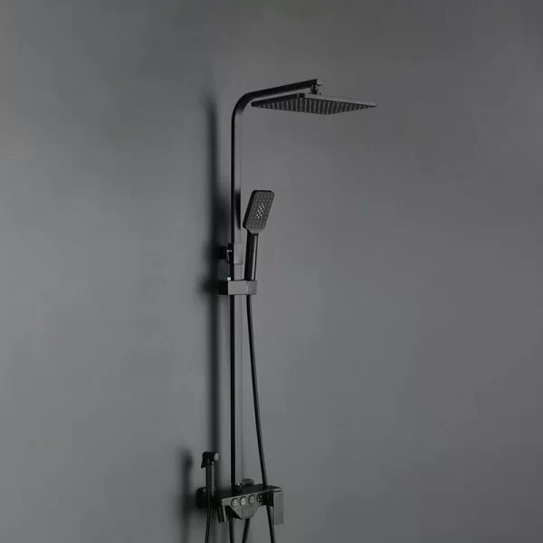 Modern Black Shower Column Thermostatic Faucet Wall Mounted Single Handle Bathroom Rain Shower Set
