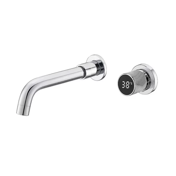 Brass Material Digital Display Faucet Wall Mounted Bathroom Basin Mixer Tap - Chrome Concealed Faucet Sink
