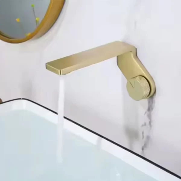 Modern Brushed Gold Wall Mount Bathroom Faucet