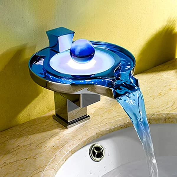 LED Waterfall Faucet with Color Changing Feature - Basin Faucet