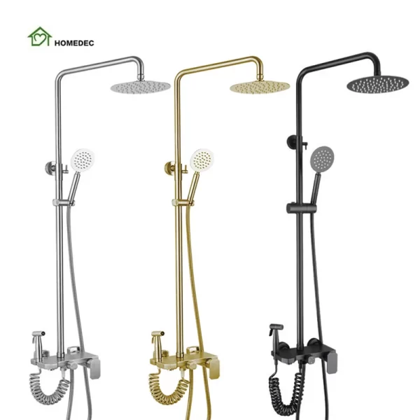 Golden Brass Bathroom Shower Set with Three Functions