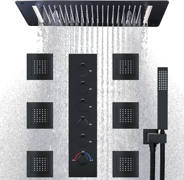 HOMEDEC Luxury 3 Modes Shower Head System with Thermostatic Valve and 6 Body Jets