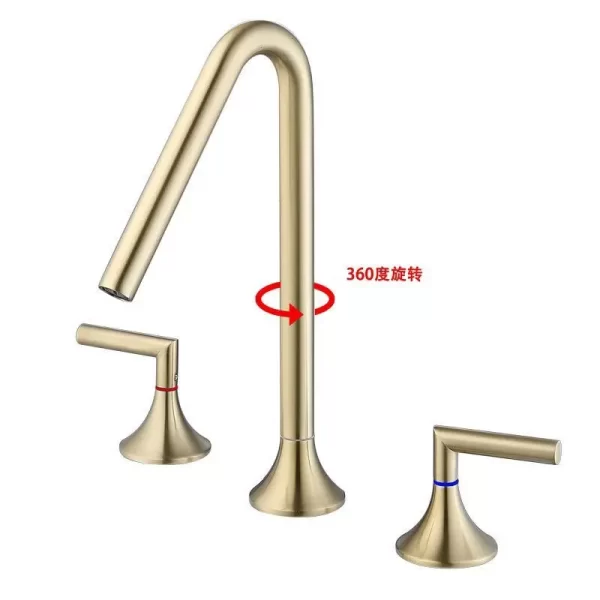 Brass Three-Hole Basin Faucet with 360 Degree Rotation
