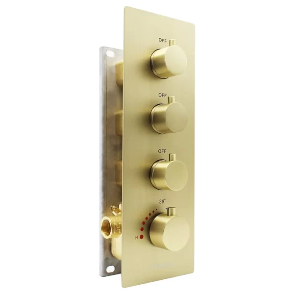 HOMEDEC Brass 3-Way Thermostatic Shower Diverter Valve with Round Knobs