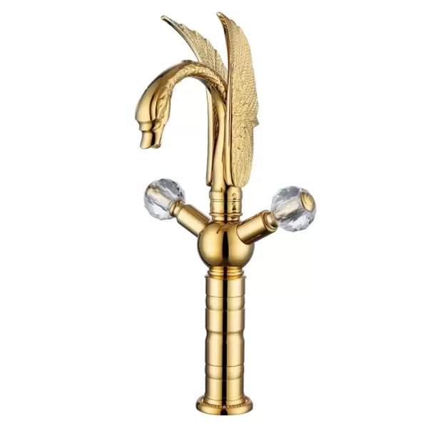 Swan Gold Dual Handle Hot and Cold Mixer Tap Bathroom Basin Faucet