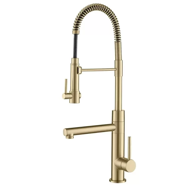 High-Quality Brushed Gold Spring Kitchen Faucet with Pull Out Side Sprayer
