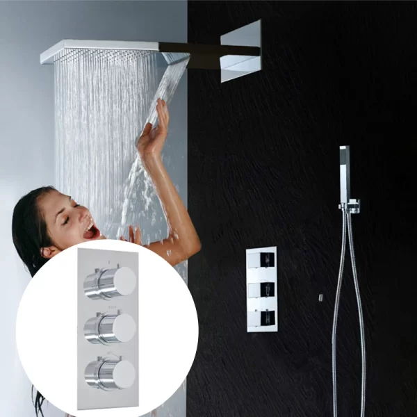 Brass Wall Mounted Shower Head Set with Concealed Thermostatic Valve