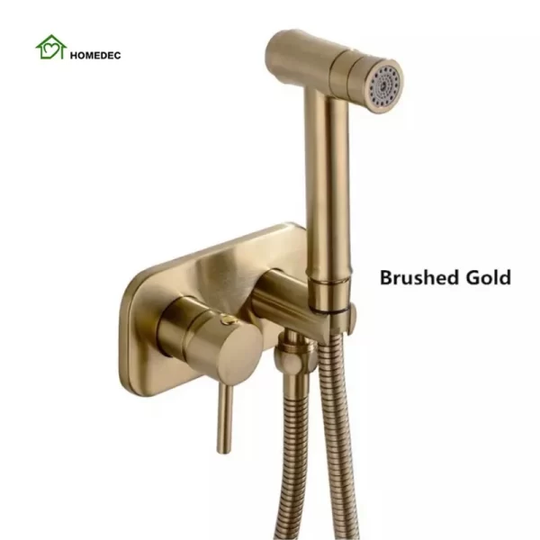 Brushed Gold Toilet Bidet Shattaf Full Set with Cold and Hot Mixer for Bathroom