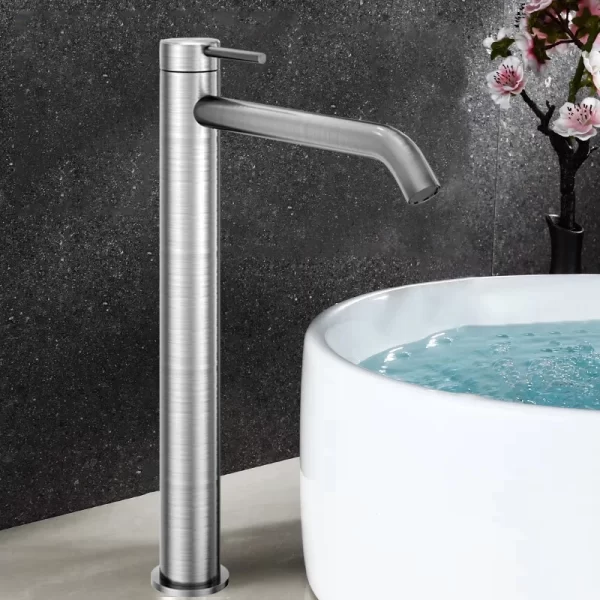 Deck Mount bathroom basin Faucet for 1 Hole 316 Stainless Steel Single Handle faucet with Circular Spout