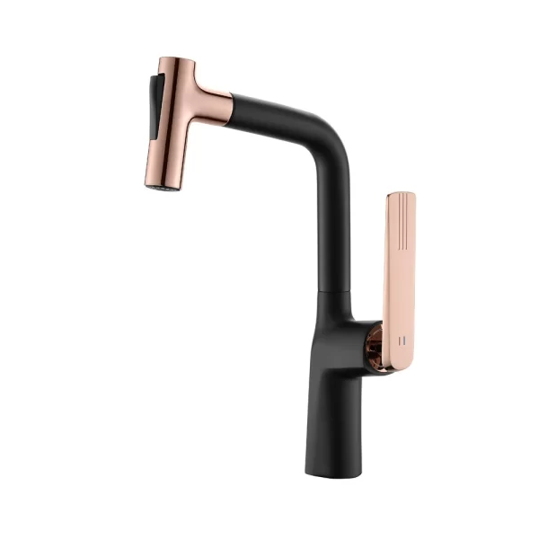 Black Rose Gold Single Handle Pull Out Kitchen Faucet Mixer Tap