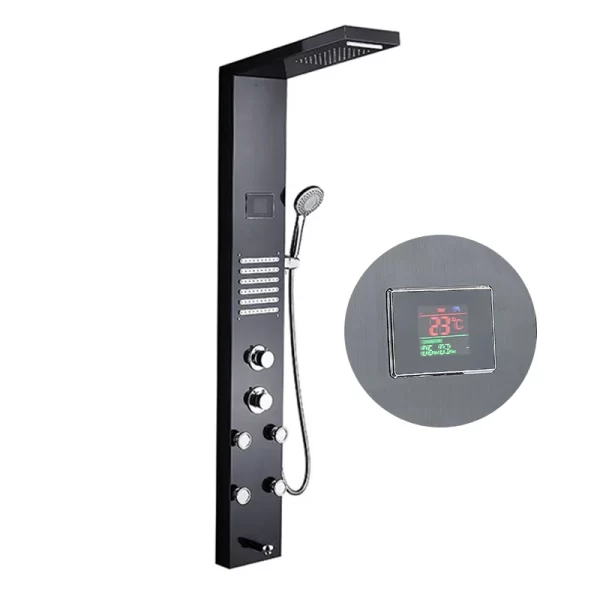 Black LED Digital Shower Panel System for Bathrooms