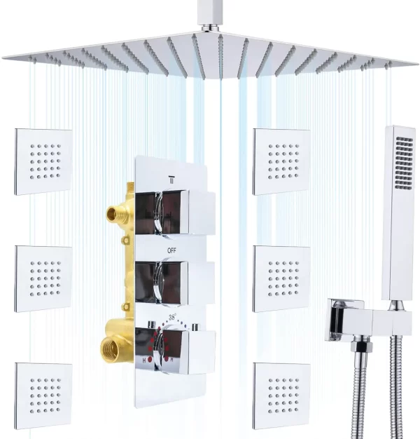 All Metal Chrome 16-Inch Rainfall Shower System with 6pcs Body Jets
