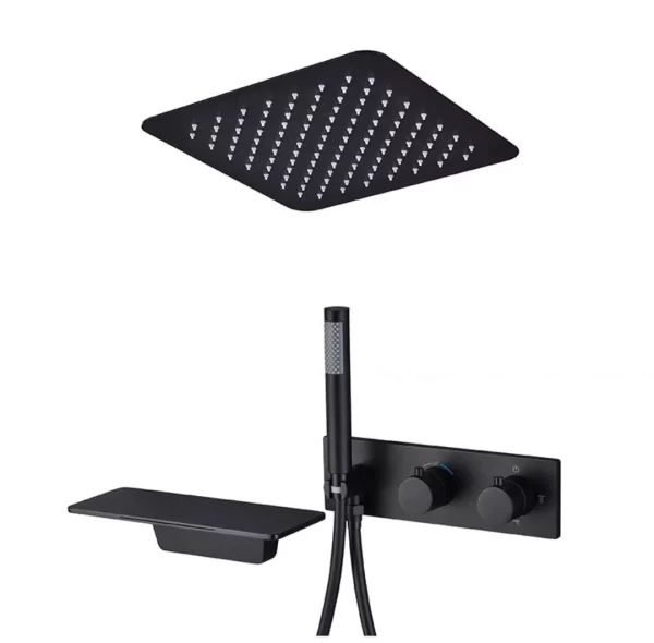 Brushed Grey 3 Ways Concealed Shower Set with Waterfall Bathtub Spout