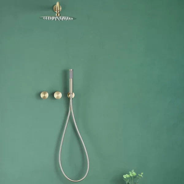 Designer 2 Ways Solid Brass Brushed Gold High Pressure Embedded In Wall Bathroom Concealed douche Rainfall Shower System Set
