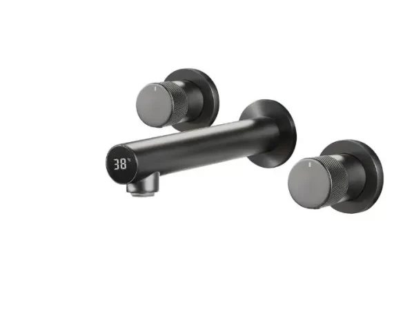 Wall Mount Bathroom Sink Faucet Gray waterfall temperature  Basin Faucet 2 Handle Basin Mixer Taps