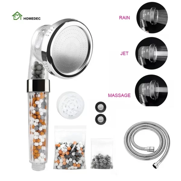 3-Spraying Ionic Mineral Filtered Handheld Shower Head for Water Saving