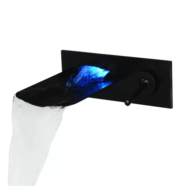 Wall Mounted LED Waterfall Black hot and cold glass Bathroom concealed Basin Faucet Bathtub Faucet