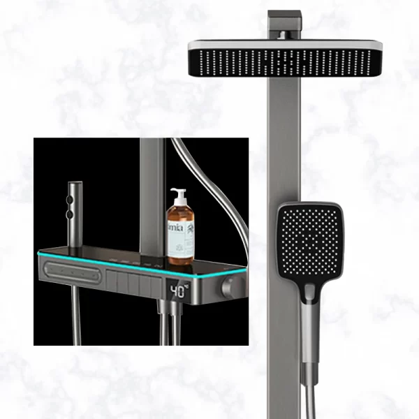Brass gun grey  multi function bathroom piano key shower set with water temperature  display