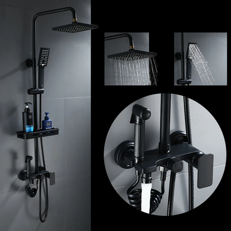Experience Luxury and Functionality with the Black Matte Bathroom Shower System