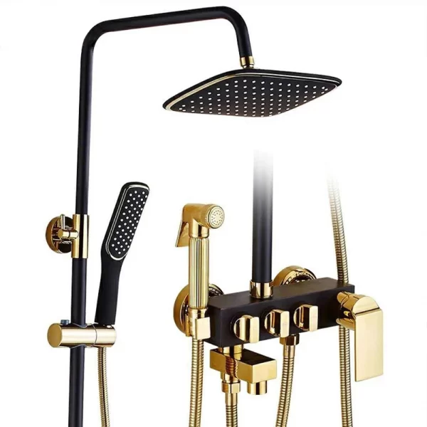 Bathroom wall mounted Aluminum black and gold brass bidet faucet rain shower mixer faucet set