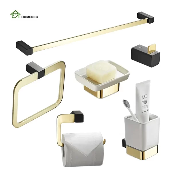 Elegant 6 PCS Gold Stainless Steel Bathroom Accessories Set