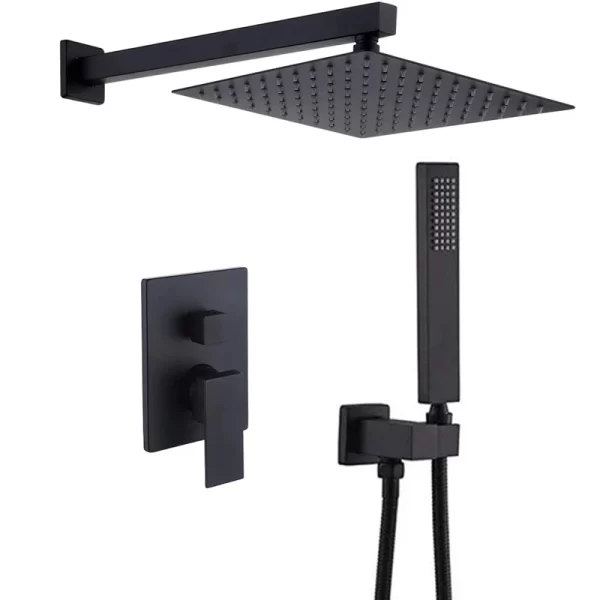 Complete Square Matte Black Rain Shower Set with Handheld Spray