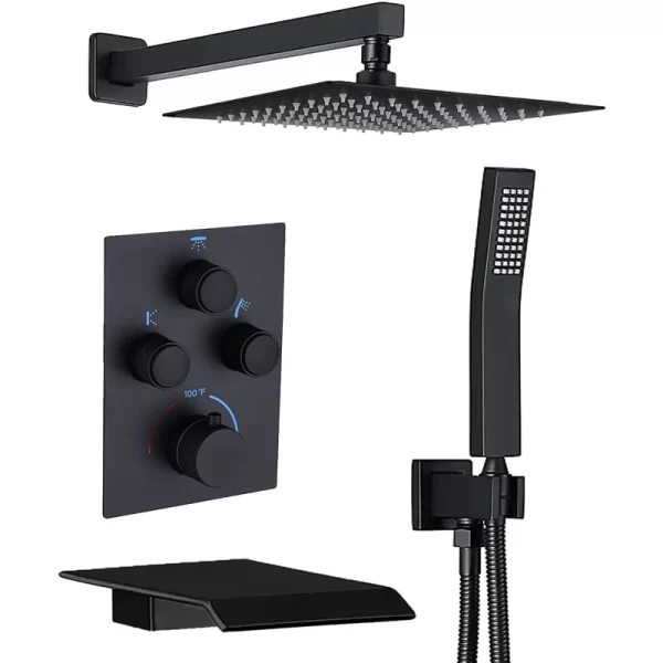 10 Inch Three Functions Rain Shower Head Handheld Wall Mounted with Waterfall Tub Spout Faucet