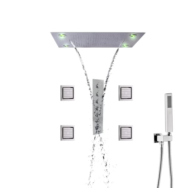 Ceiling mounted thermostatic bathroom LED shower faucet set spa mist rain shower spray set system