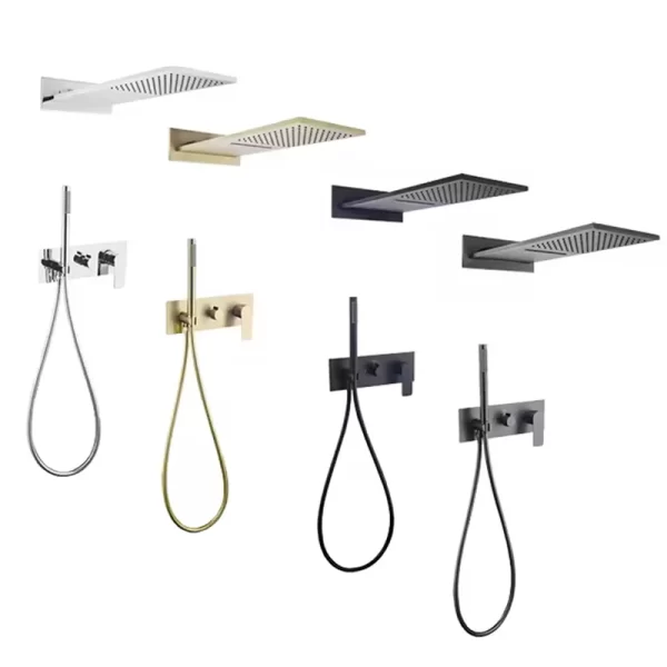 Wall Mounted Black & Gold 3-Function Rain Shower Set with Mixer