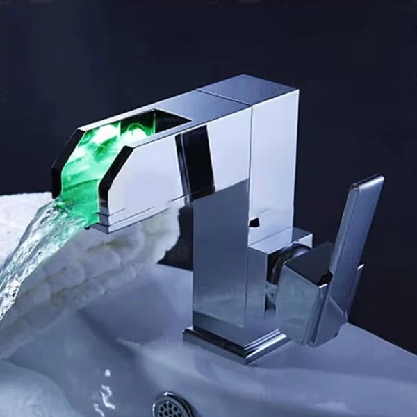 led waterfall bathroom faucet temperature Led Light Change Color brass basin Faucet mixer taps