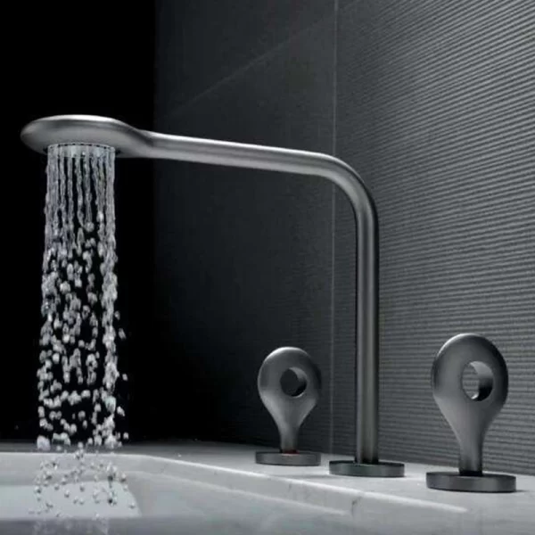 Modern Black Three Hole Brass Basin Faucet