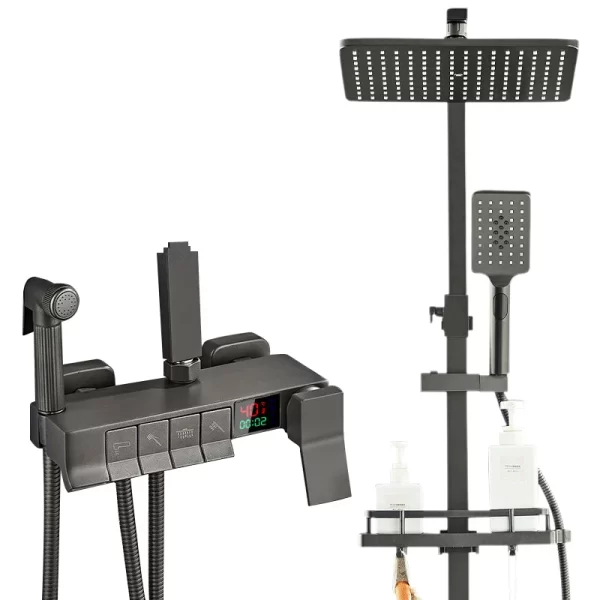 Thermostatic Black Shower System with Digital Display