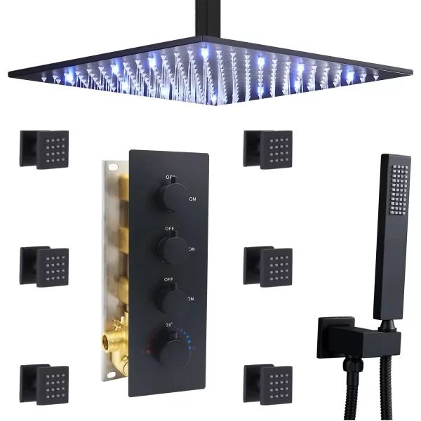 12-Inch LED Ceiling Shower Head System with Body Jets