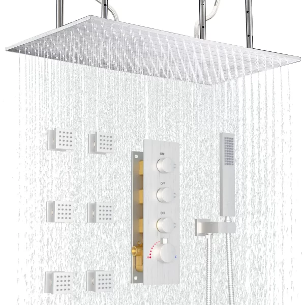 Brushed Nickel 16x32 Rain Shower System Set