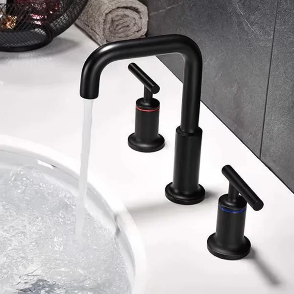 3 Hole Basin Sink Mixer Matte Black Hot and Cold Mixer Tap Widespread Bathroom Faucet Two Handle Vanity Faucet