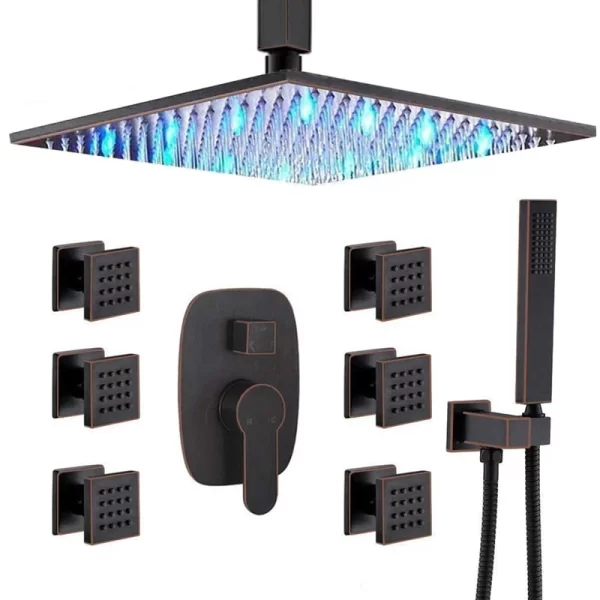 12 Inch Oil Rubbed Bronze Thermostatic LED Rain Shower System